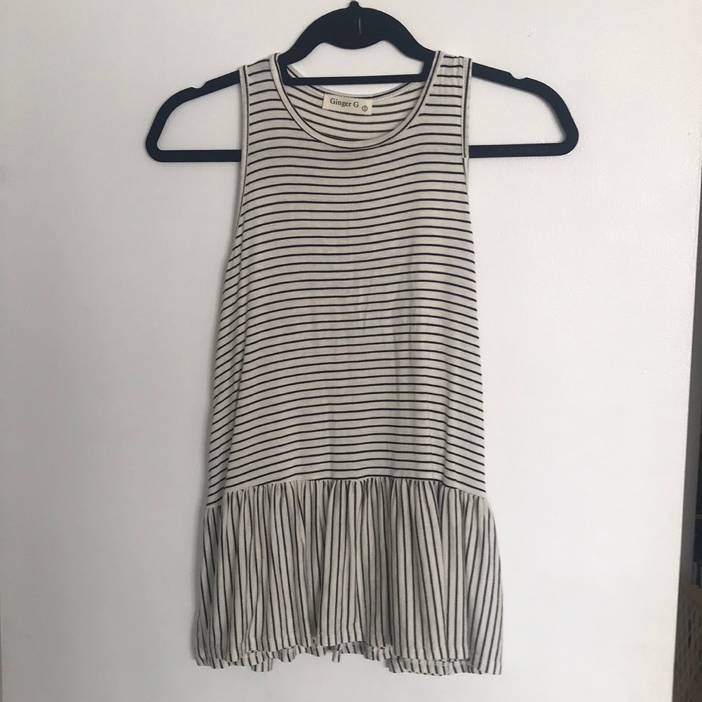 Off white and black striped peplum tank top